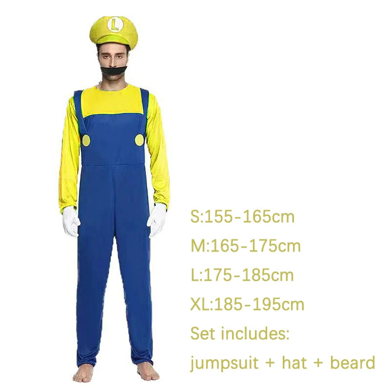 Halloween Costumes Funny Super Brother Bros Children Fantasia Cosplay Jumpsuit Xmas Carnival Child and Adult Suit