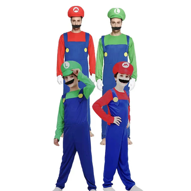 Halloween Costumes Funny Super Brother Bros Children Fantasia Cosplay Jumpsuit Xmas Carnival Child and Adult Suit