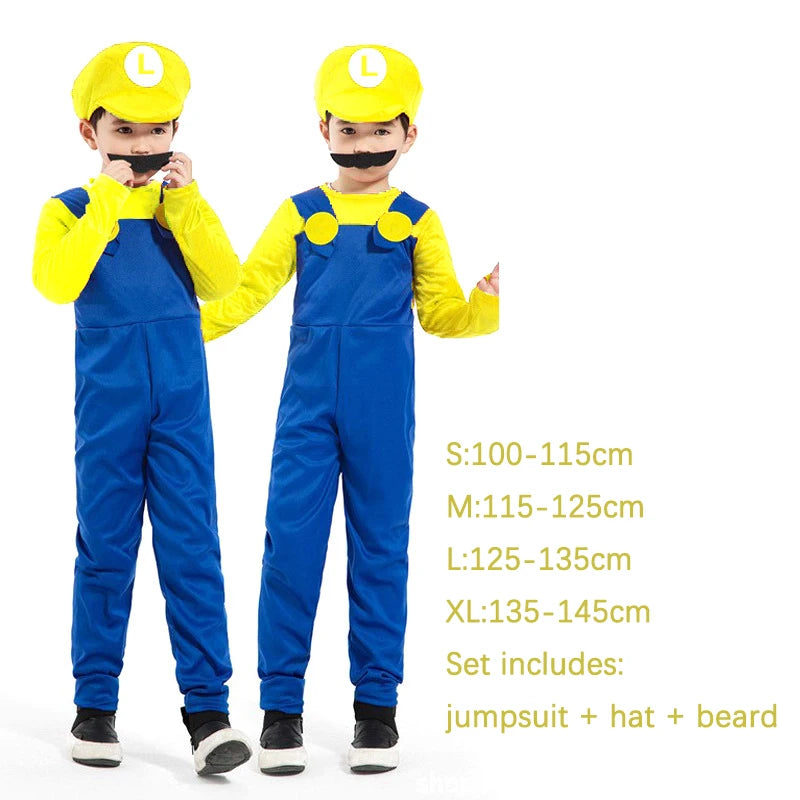 Halloween Costumes Funny Super Brother Bros Children Fantasia Cosplay Jumpsuit Xmas Carnival Child and Adult Suit