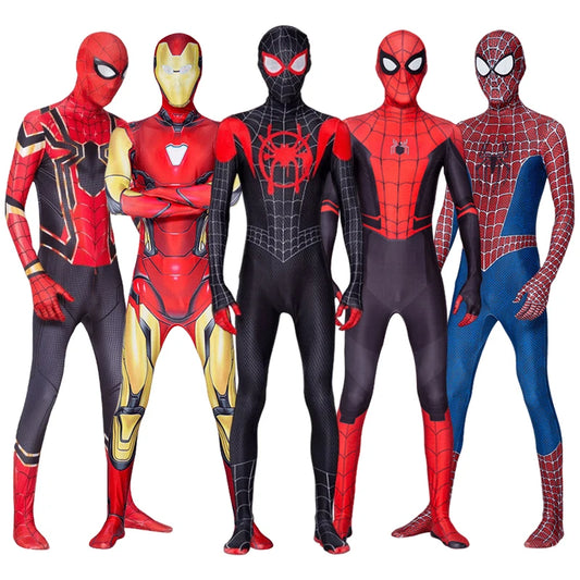 Spiderman Costume Spider Man Black Panther Iron Man Spider Gwen Cosplay Zentai Jumpsuit Bodysuit Halloween Costume Adult