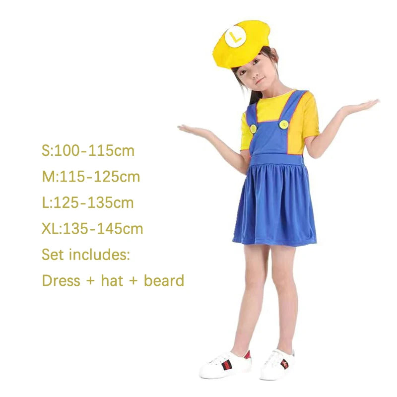 Halloween Costumes Funny Super Brother Bros Children Fantasia Cosplay Jumpsuit Xmas Carnival Child and Adult Suit