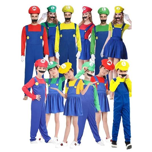 Halloween Costumes Funny Super Brother Bros Children Fantasia Cosplay Jumpsuit Xmas Carnival Child and Adult Suit