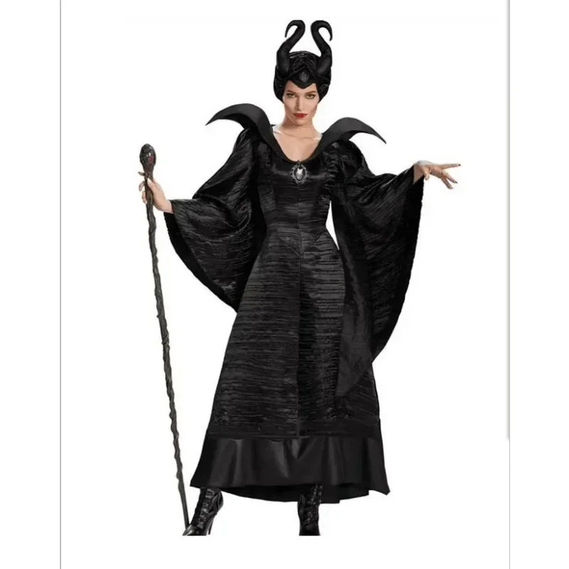 Movie Maleficent Cosplay Witch Maleficent Cosplay Costume Black Dress Helmet Suit Halloween Party Costume for Women Adult