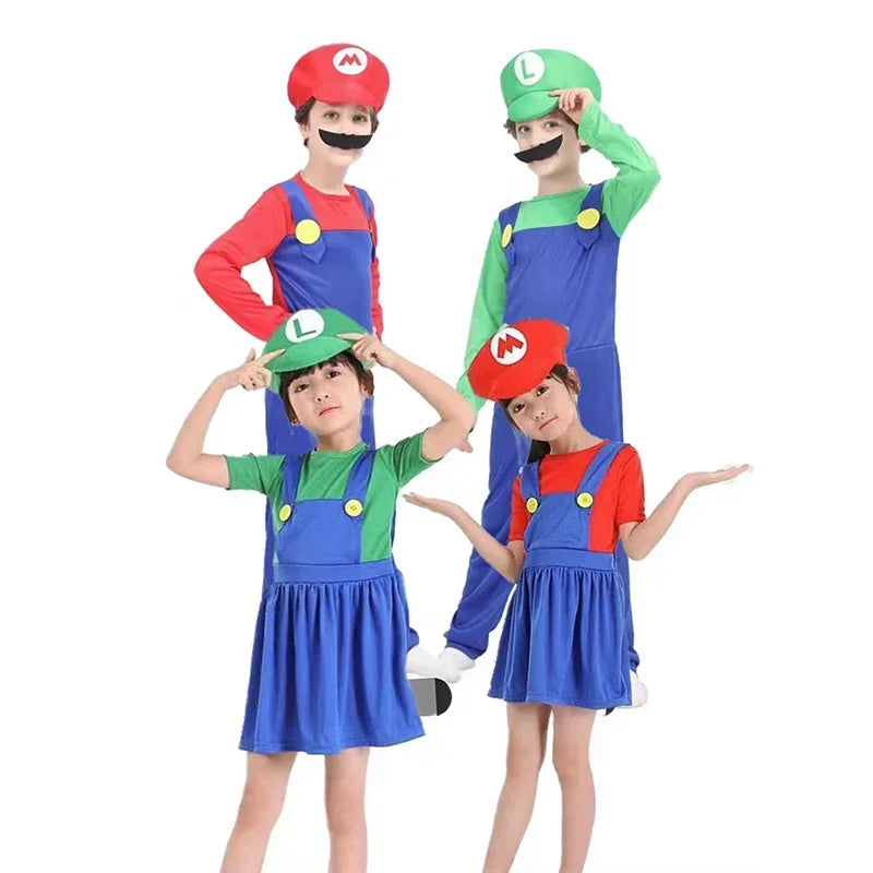 Halloween Costumes Funny Super Brother Bros Children Fantasia Cosplay Jumpsuit Xmas Carnival Child and Adult Suit