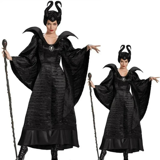 Movie Maleficent Cosplay Witch Maleficent Cosplay Costume Black Dress Helmet Suit Halloween Party Costume for Women Adult