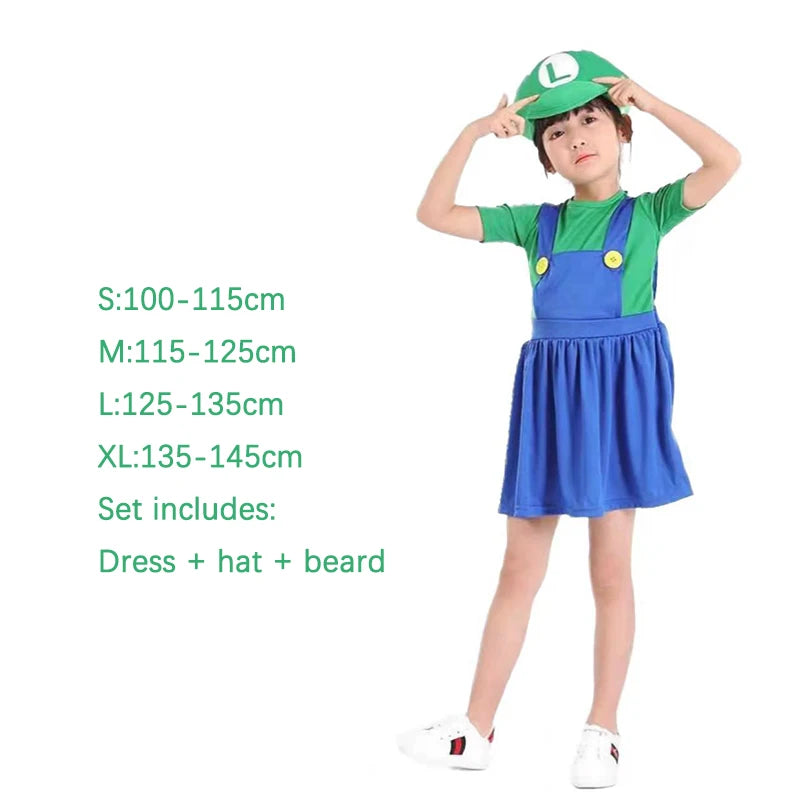 Halloween Costumes Funny Super Brother Bros Children Fantasia Cosplay Jumpsuit Xmas Carnival Child and Adult Suit