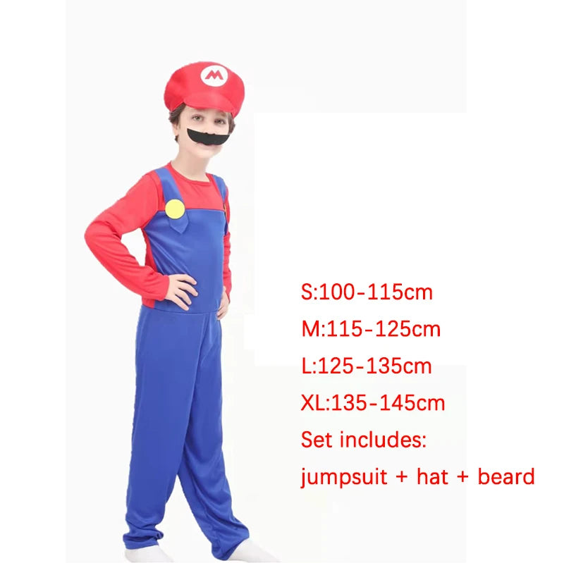 Halloween Costumes Funny Super Brother Bros Children Fantasia Cosplay Jumpsuit Xmas Carnival Child and Adult Suit