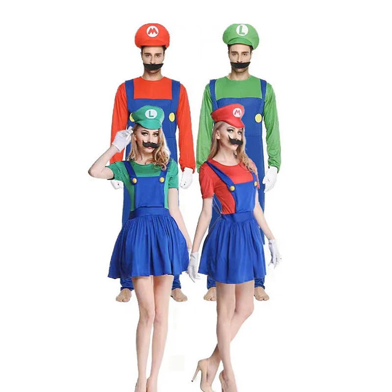 Halloween Costumes Funny Super Brother Bros Children Fantasia Cosplay Jumpsuit Xmas Carnival Child and Adult Suit