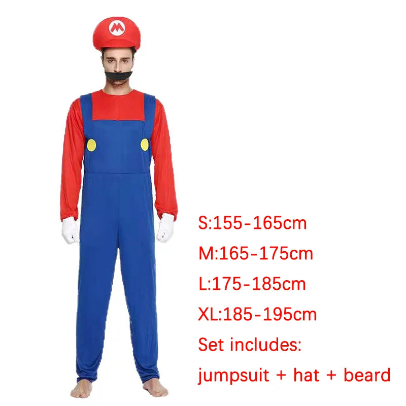 Halloween Costumes Funny Super Brother Bros Children Fantasia Cosplay Jumpsuit Xmas Carnival Child and Adult Suit